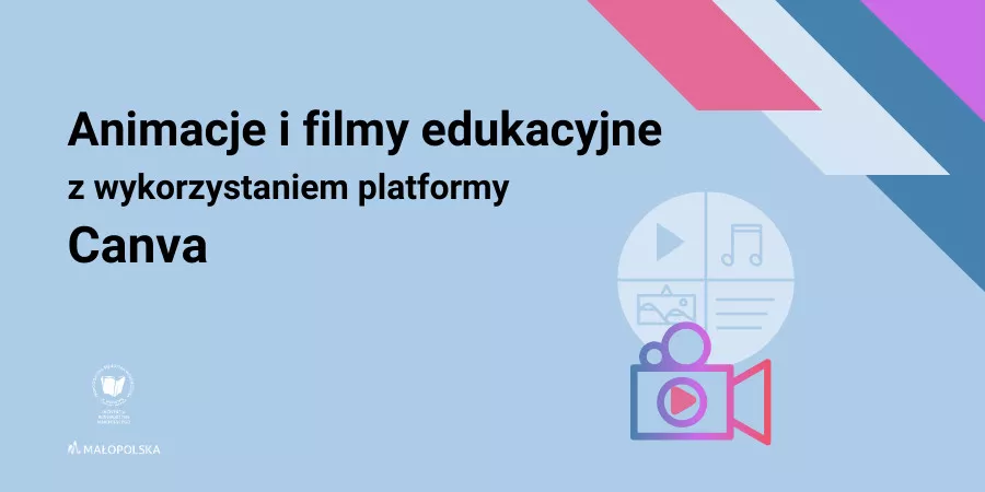 Na niebieskim tle ikona kamery, pliku muzycznego, filmowego i tekstu oraz temat warsztatów.