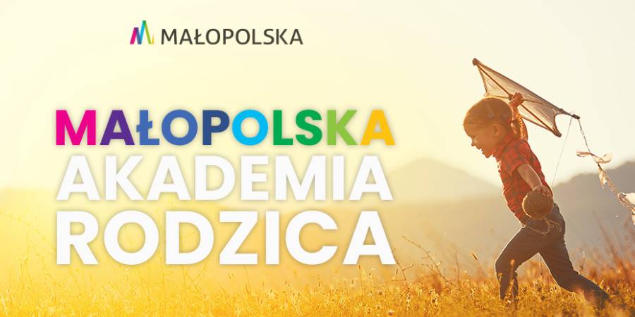 Małgopolska akademia Rodzica. Chłopczyk z latawcem i napis małopolska akademia rodzica.